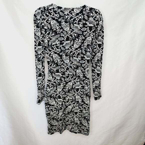 Boden Black & White Floral Long Sleeve Ruched Jersey Mini Dress Women's size 12L - Picture 11 of 13